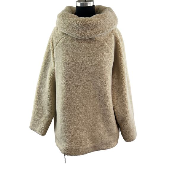 Mes Demoiselles Paris Beige Sherpa Fleece Turtle Neck Raglan Sleeve Pullover 2 - Picture 1 of 12